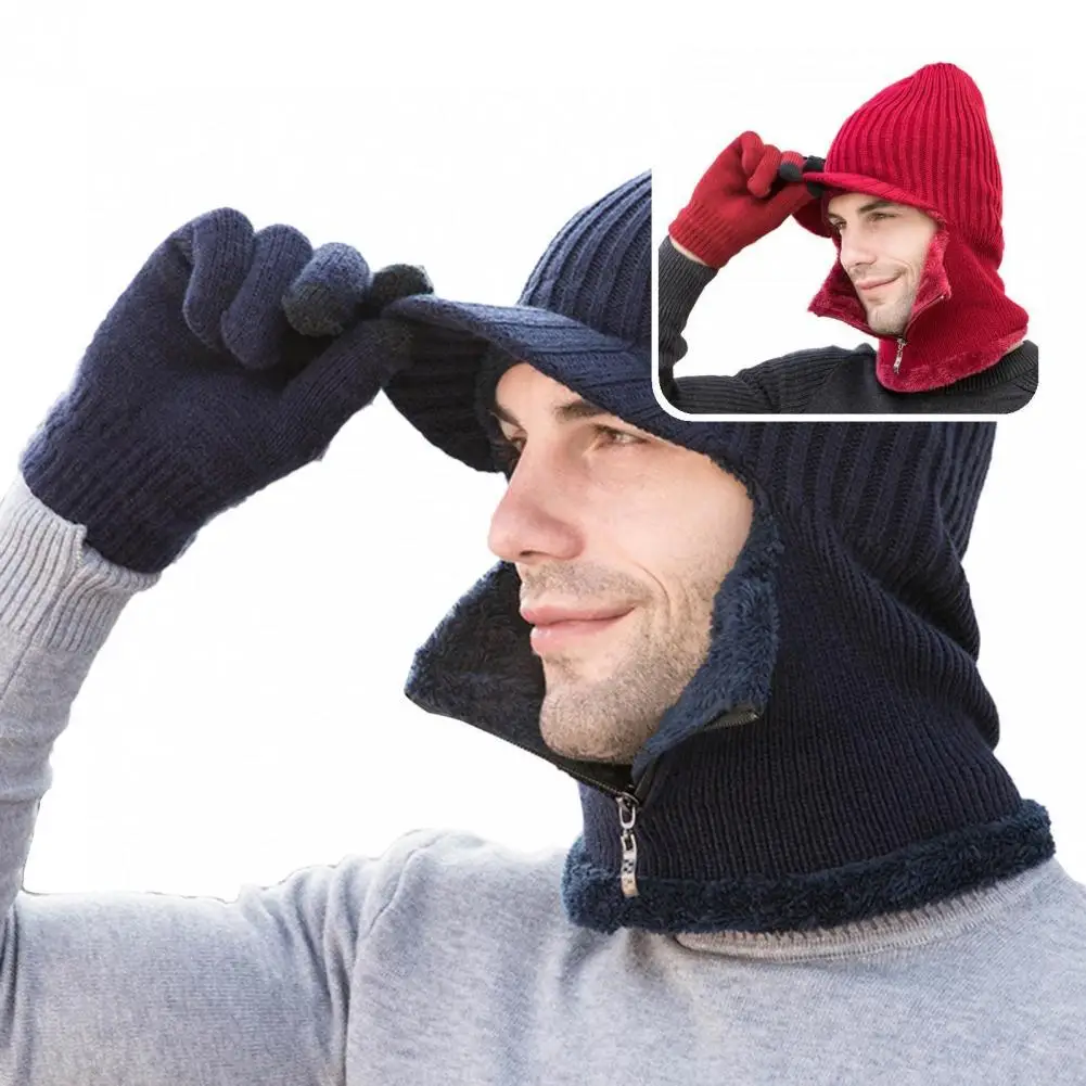 

Adult 1 Set Cool Neck Protection Dome Beanie Cap Gloves Headwear Beanie Hat Scarf Solid Color for Outdoor