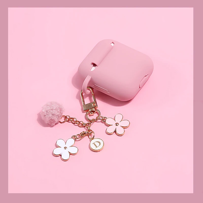 Чехол для Apple AirPods силиконовый красивый розовый цветок кожухи головных телефонов для Airpods 1 2 Аксессуары Защитный чехол цветок брелок