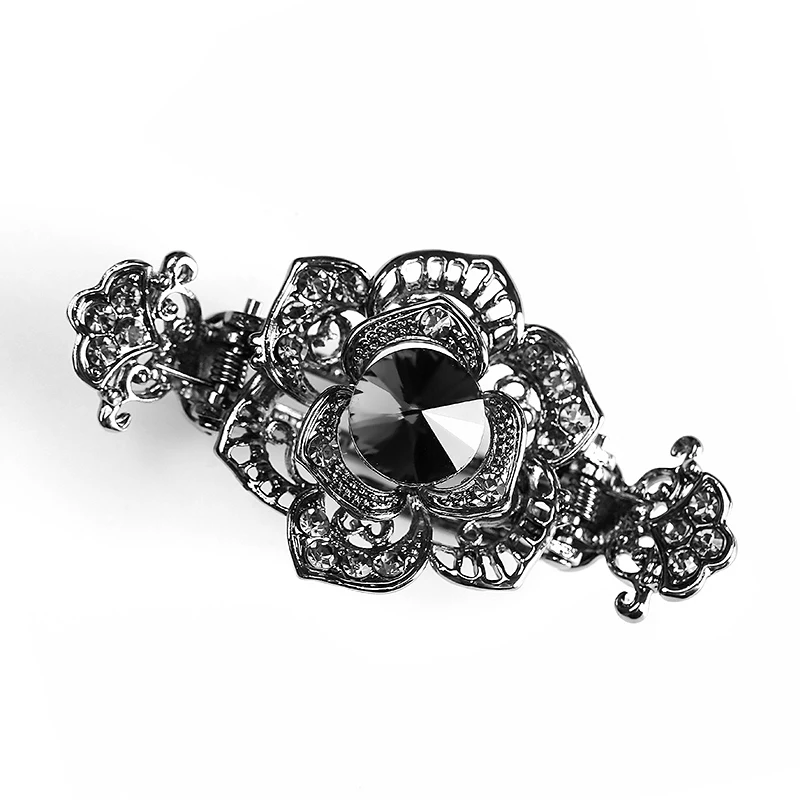 Flower Gray Morkopela Винтажная заколка для волос с кристалами Краб Ювелирная Цветочная заколка в виде павлина Женская Банкетная шпилька аксессуары - Окраска металла: Flower Gray