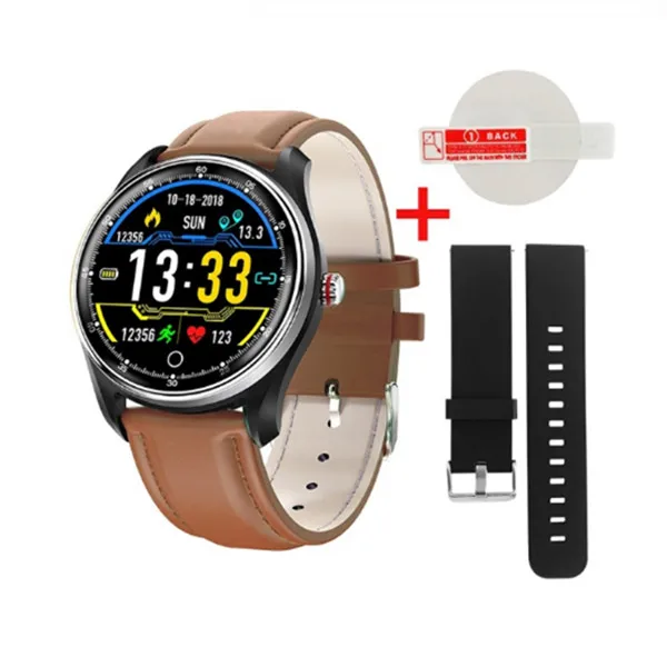 LYKRY MX9 ЭКГ PPG Мужские Женские Смарт-часы кровяное давление монитор сердечного ритма IP68 Смарт-часы водонепроницаемые Смарт-часы Android - Цвет: Brown Leather Strap