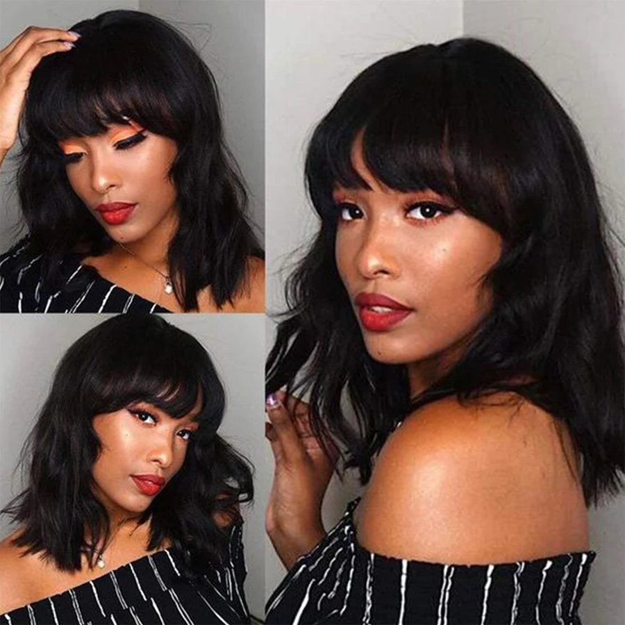 Парики из человеческих волос омбре с челкой Искусственные парики для женщин