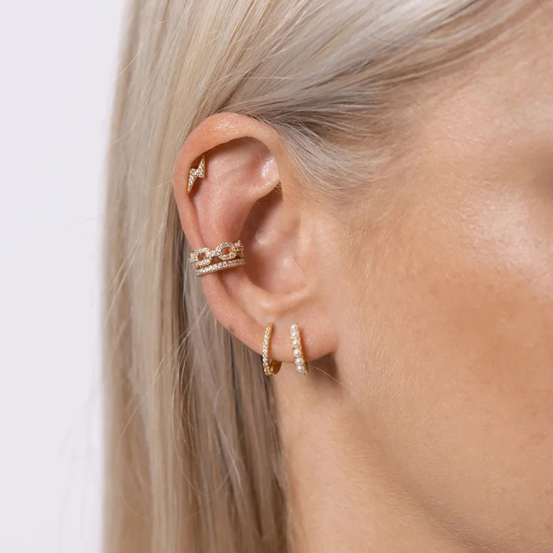 1 шт. золотые серьги клипсы с фианитами|Серьги-клипсы| |