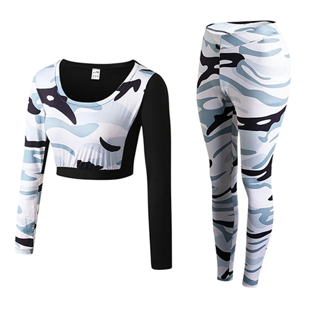 Set-3 Женская Спортивная одежда для йоги спортивный костюм для фитнеса спортивный костюм для женщин Камуфляжный сжатый Йога Леггинсы одежда для занятий спортом для спортивного зала одежда - Цвет: Set-3