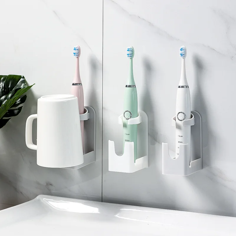 

Wall Mounted Electric Toothbrush Holder for Bathroom Tooth Brush Holder Cup Storage Rack Space Saving Organizer Punch-free