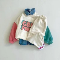 2022 new fashion letter print baby long sleeve sweatshirt cute baby boy big pocket casual pants autumn kids sweatshirt set