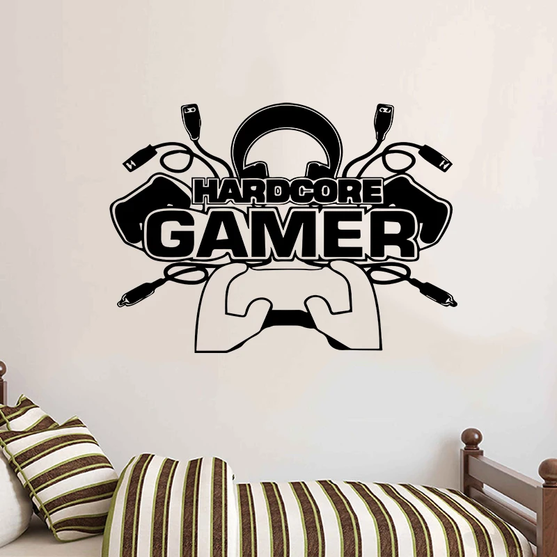 

Hardcore Gamer Wall Decal Gaming Vinyl Sticker Joystick Gamepad Game Wall Art C5016