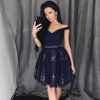 navy blue lace off the shoulder a line homecoming dress cocktail dress prom vestidos de fiesta formal special occasion