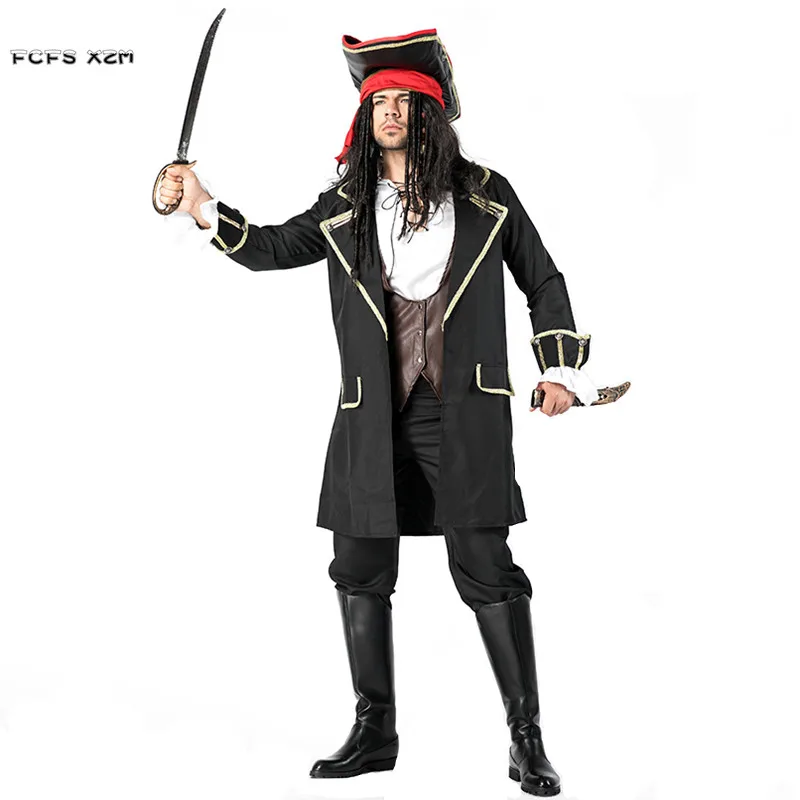 

Men Halloween Warrior Costumes Pirates of the Caribbean Captain Jack Cosplay Carnival Purim Parade Masquerade Role Party Dress