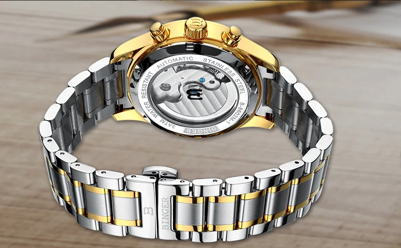 Швейцарские Бингер мужские часы люксовый бренд Tourbillon сапфир светящиеся несколько функций механические наручные часы B8602-7