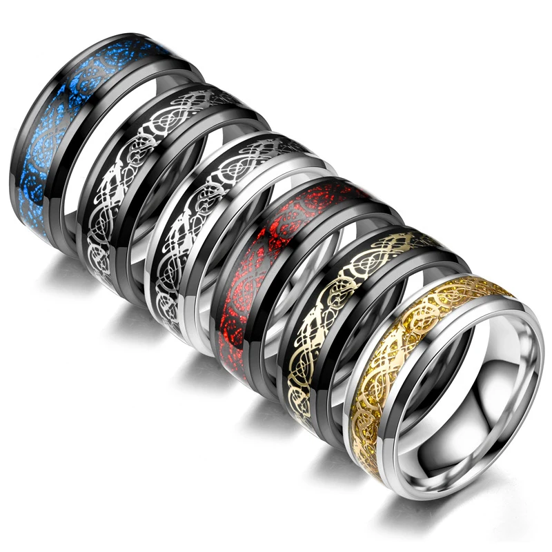 

Stainless Steel Men's Tous Ring Fashion Dragon Pattern Runes Ring Punk Accessories Wholesale items