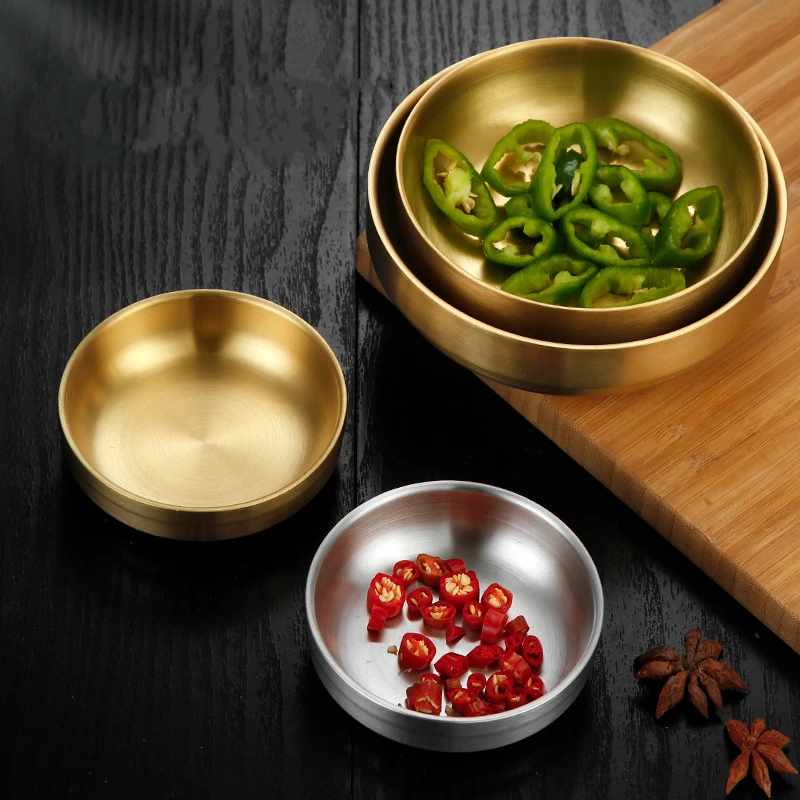

Kitchen Fruit Ramen Bowl 304 Stainless Steel Tableware Double Layer Sauce Seasoning Bowls Snack Kimchi Dip Dish Food Container
