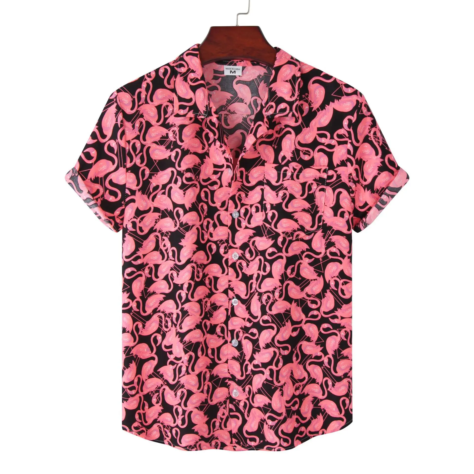 

Summer New Short Sleeve Flamingo Print Beach Shirts Casual Hawaiian Aloha Shirt for Men Holiday Party Vacation Clothing Camisas