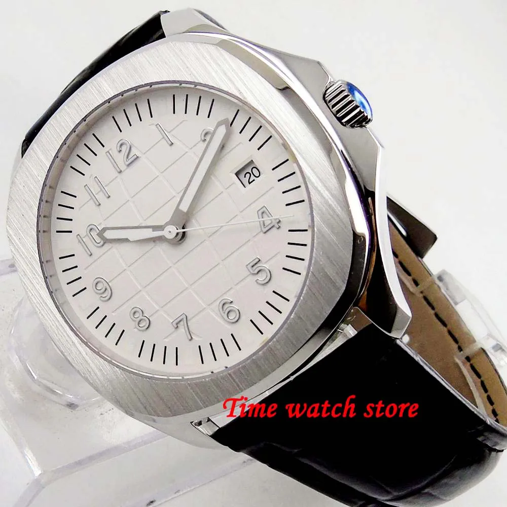 Bliger 40mm Miyota 8215 square automatic wrist watch men sapphire glass waterproof white sunset strile dial Luxury | Наручные часы
