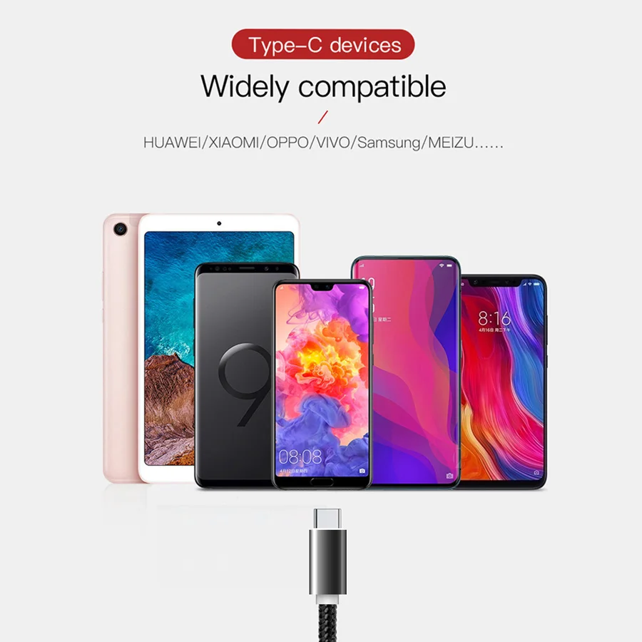 CBAOOO 1 м 2 м 3 м USB C Тип USB кабель для передачи данных 3A быстрый подъем тип-c Kabel voor S9 S10 Plus USB C просо