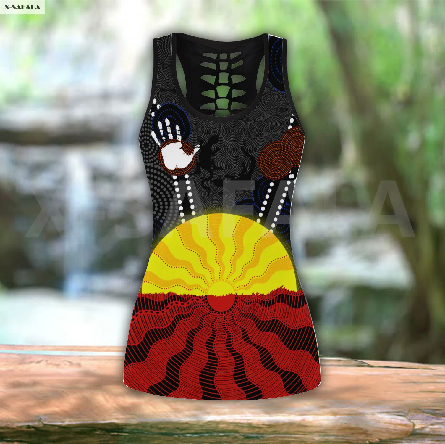 

Indigenous Culture Sun Two Piece Yoga Set Women 3D Print Vest Hollow Out Tank Top High Waist Legging Summer Casual Sport