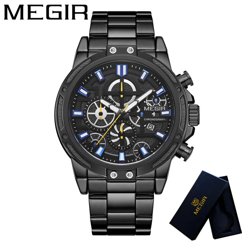 Часы MEGIR Мужские Наручные с хронографом брендовые Роскошные спортивные