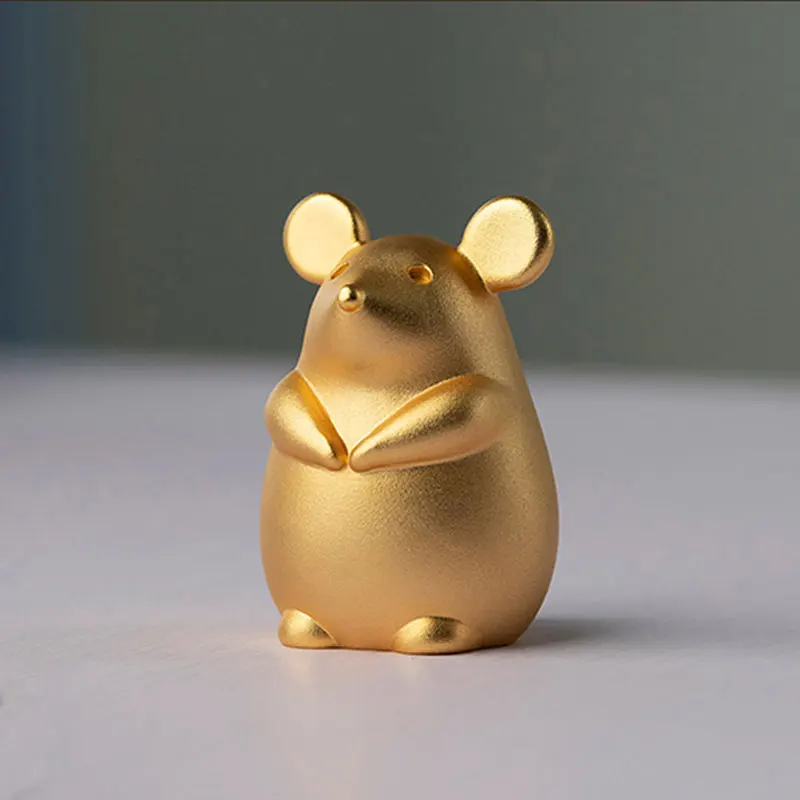 

2020 NEW LIMITED EDITION COLLECTION FOREIGN GIFT 24K GOLD PLATING GILDING CHINESE ZODIAC MOUSE HANDWORK ART MASCOT STATUE