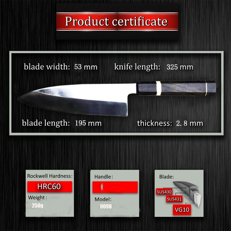 Профессиональный нож шеф-повара vg10 высокоуглеродистая Дамасская сталь японский