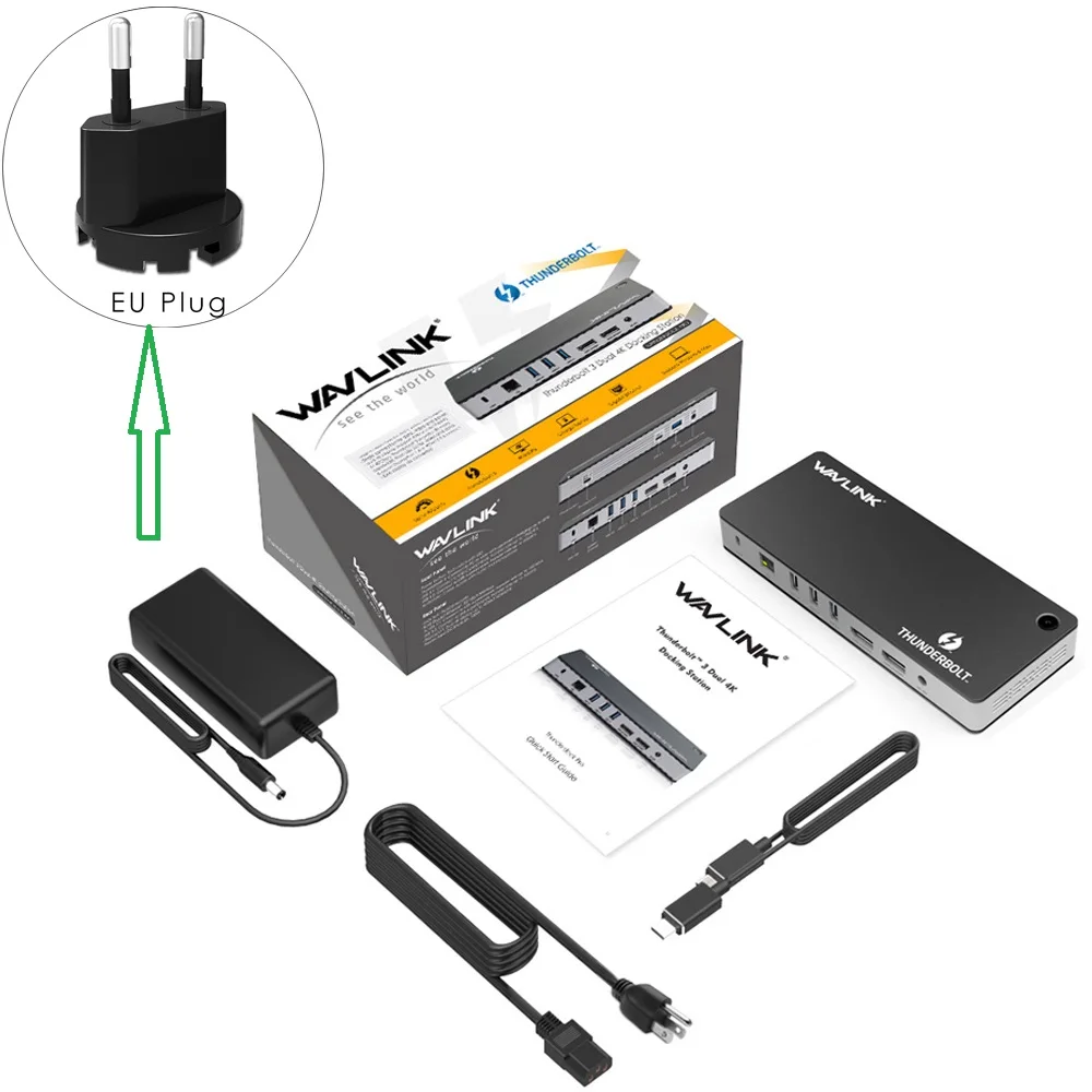 EU Plug Wavlink Thunderbolt 3 USB-C док-станция двойной 4 k@ 60 Гц видео дисплей 60 Вт USB-C питания для MacBook pro Intel сертифицировано - Цвет: EU Plug