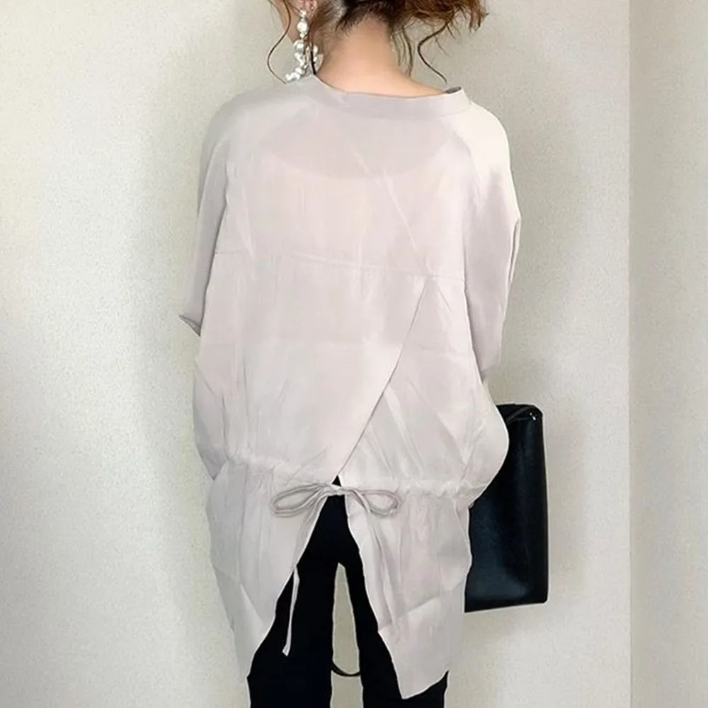 

Korean Tops And Blouse Sweet Office Lady Casual Asymmetrical High Low Solid Autumn Women Long Sleeve Oversized Blouses Shirts