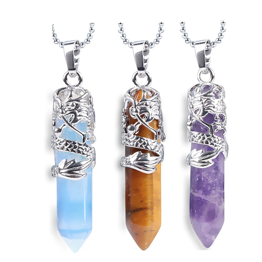 

Ожерелье с подвеской из натурального камня в Форме Дракона, шестигранная пуля рейки, Хрустальная колонна