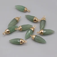 natural stone pendant cone shaped faceted green aventurine charms for jewelry making diy bracelet necklace earring accessories
