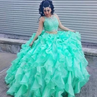 turquoise quinceanera dresses ball gown scoop organza two pieces lace beaded puffy cheap sweet 16 dresses