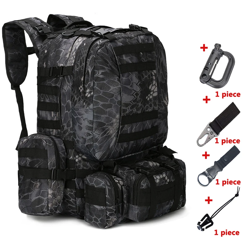 55L Molle военный рюкзак SWAT армейская полевая камуфляжная дорожная Сумка Многофункциональная двойная сумка большой емкости ACU рюкзак - Цвет: bag and hooks
