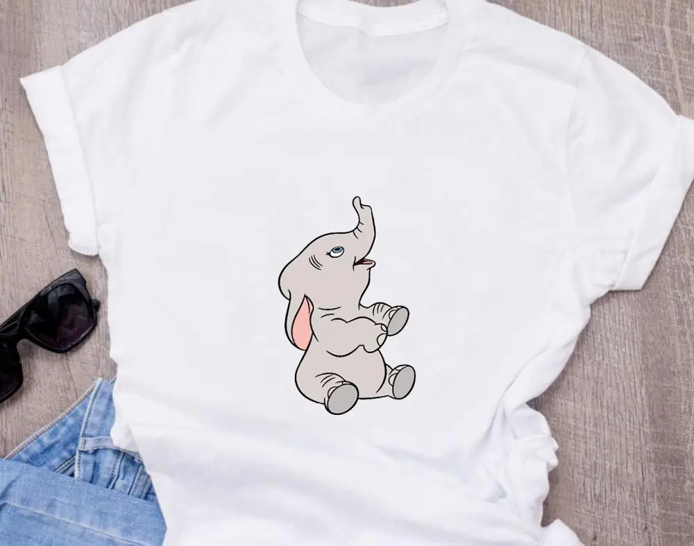 Disneys dumbo летняя модная женская белая футболка с принтом, забавные мультяшные милые узоры белых топов, футболка