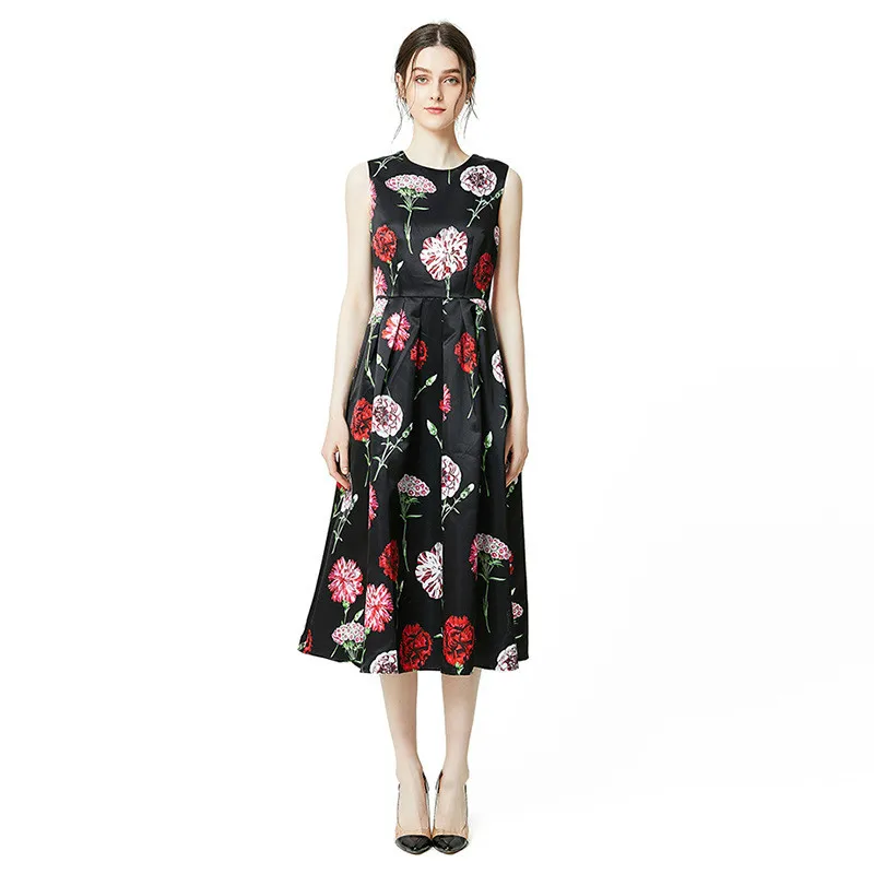 

Женское модельное платье без рукавов, винтажное платье в стиле ретро с цветочным принтом, лето 2022