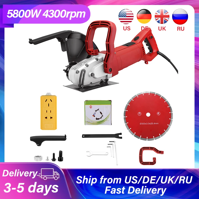 

EU US Electric Wall Chaser Groove Cutting Slotting Machine 5800W 4300rpm 110mm Cement Stone Cutting Machine Tool Kits