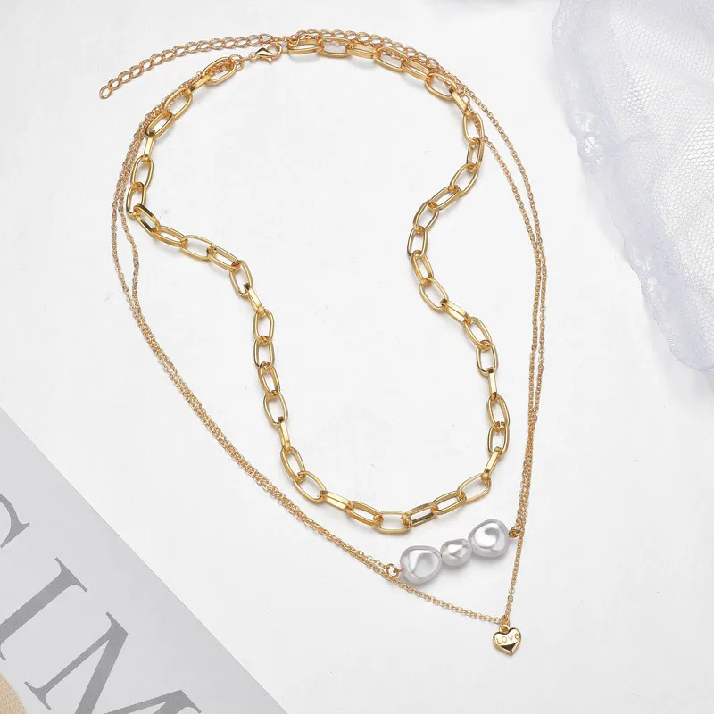 2020 жемчуг золото Колье чокер с длинным многослойные платья сердцем и надписью