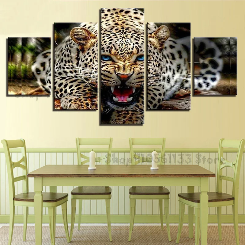 

Алмазная живопись свирепый Леопард 5 шт. в комплекте 100% круглая Алмазная вышивка картина мульти картины для домашнего декора 5d GG4173