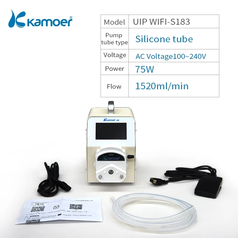 Kamoer UIP Перистальтический лабораторный насос с двигателем Steppetr, Wifi контроль, высокая скорость потока, ножной переключатель поддержки, сенсорный экран - Напряжение: UIP WIFI-S183