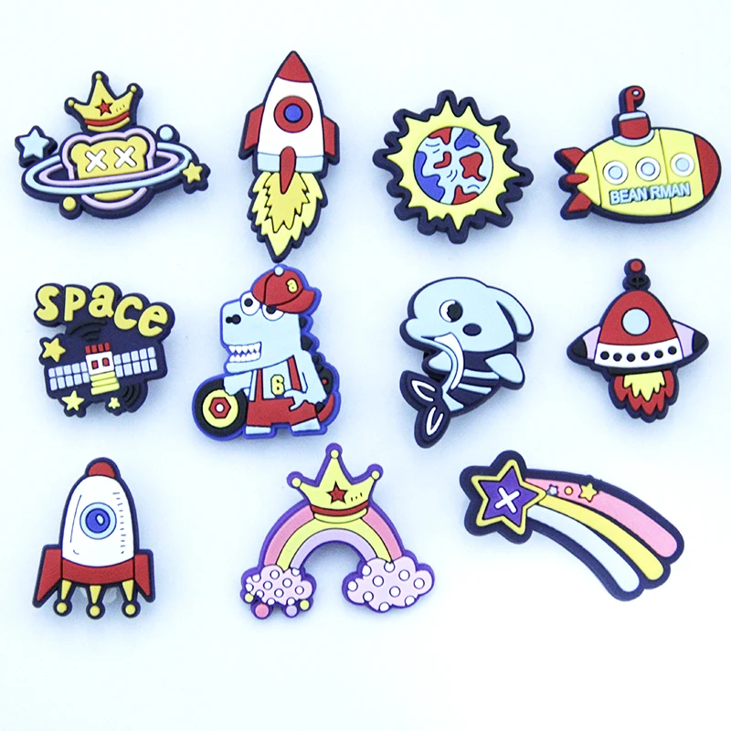 

11 Pieces Of Cartoon Flying Saucer PVC Charm Shoe Accessories Crocodile JIBZ Shoe Buckle Decoration Children's Gift