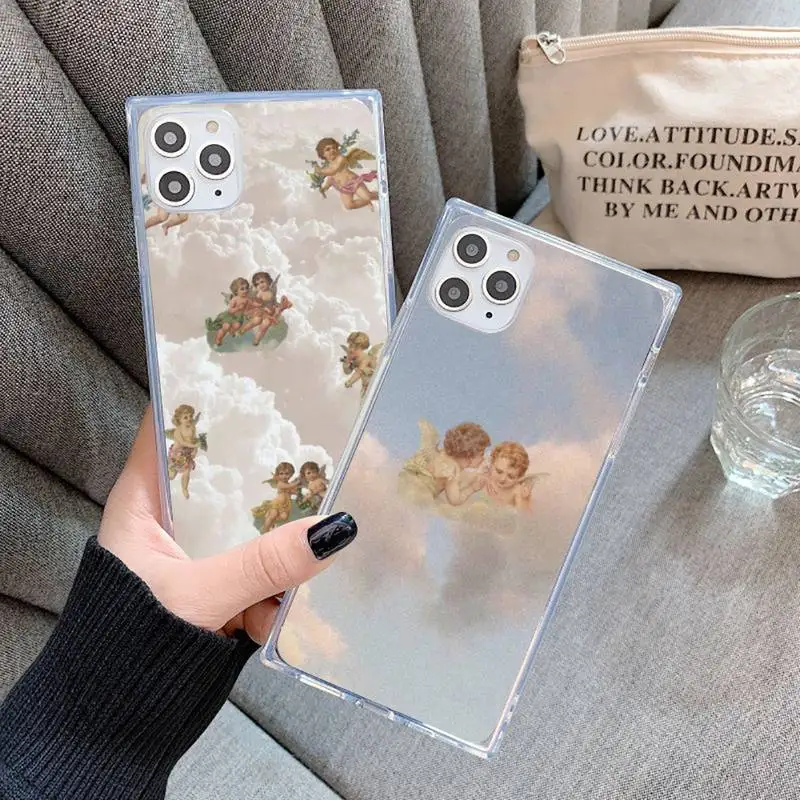 

Art Renaissance angels Phone Case For iPhone 7 8 11 12 X XS XR MINI Pro Max Plus Clear Square Transparent