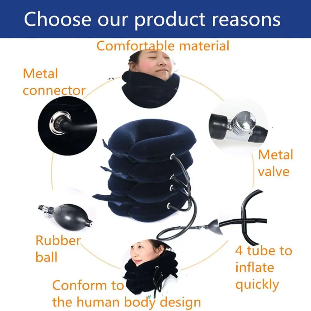 

4-layer inflatable cervical traction device soft neck collar pillow pain relief cervical stretcher support cushion