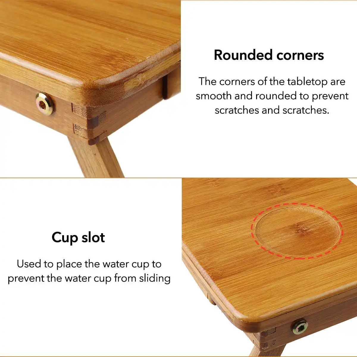 

Bamboo Laptop Desk for Bed Notebook Table Adjustable Computer Desks with Ventilation Holes & Cup Tray Desk Stand Studying Tables