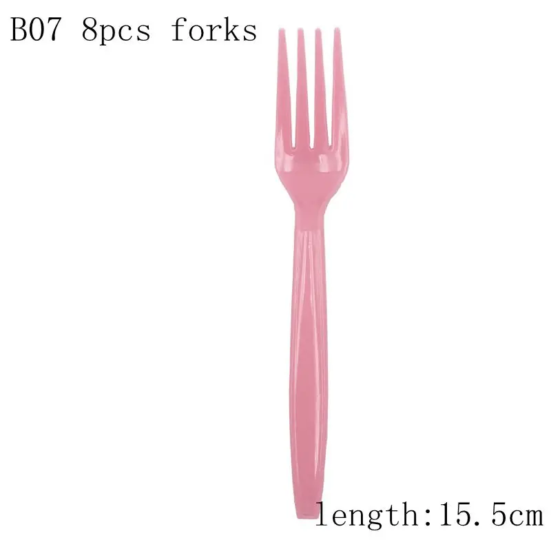 B07 8pc plastic fork Одноразовая посуда для мальчиков или девочек, кружки, тарелки, салфетки, скатерть, гирлянда для вечеринки в честь рождения - Цвет: B07 8pc plastic fork