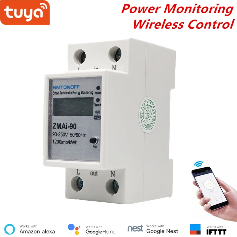 Умный Wi Fi переключатель энергопотребления Tuya измеритель 110 220 В Din рейка