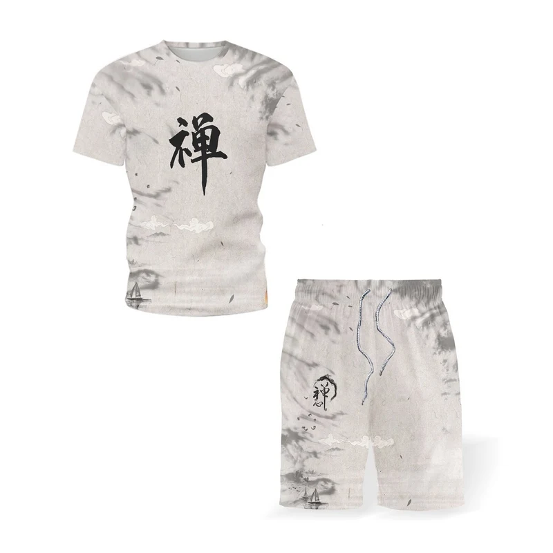 

Новинка лета 2021, мужские комплекты, Мужская футболка, спортивный костюм, футболка с принтом, повседневные шорты, мужская спортивная одежда, ...