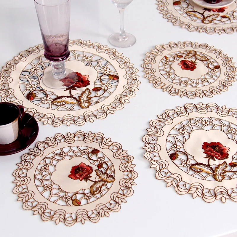 Новый Цветочный вышитый цветок ажурная подстилка настольный круглый коврик для