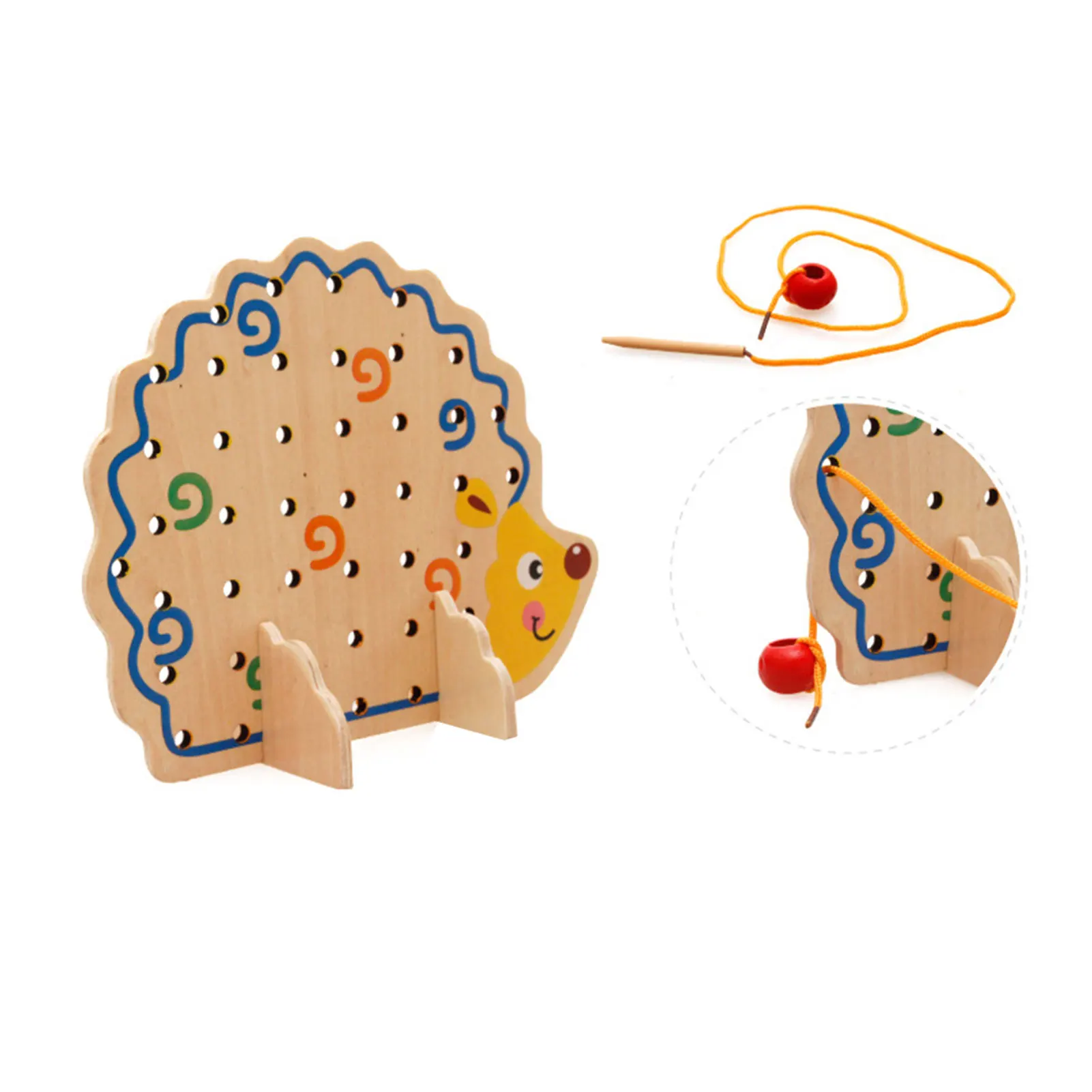 

Kids Wooden Building Blocks Wood Hedgehog Beads Stringing Lacing Toys Threading Fruit Vegetable Childre Early Learning Toy
