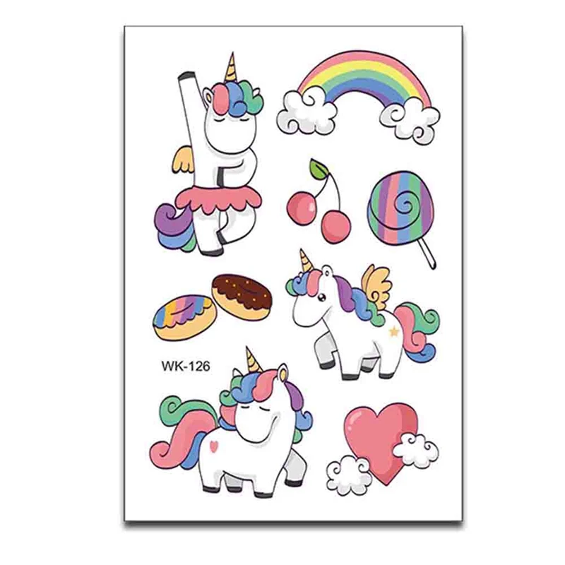 6 Sheet/Pack Random Color Cute Children Kids Cartoon Temporary Tattoos Sticker Girls Kids Unicorn Birthday Party Sticker