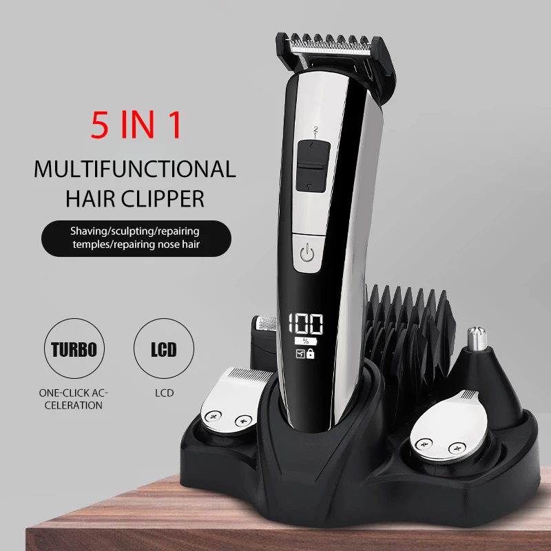 

LCD Digital Display Multi-Function Electric Hair Clipper Head-Changing Adjustable Hair Clipper Men'S Razor Nose Hair Clipper