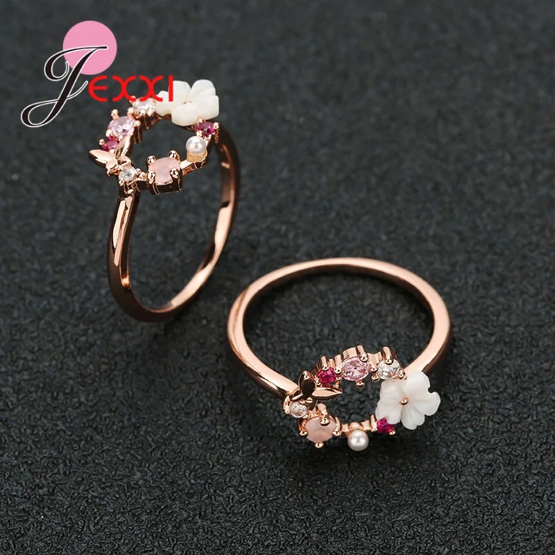 Корейский тренд Креативные Свадебные кольца с бабочкой и цветами из циркония