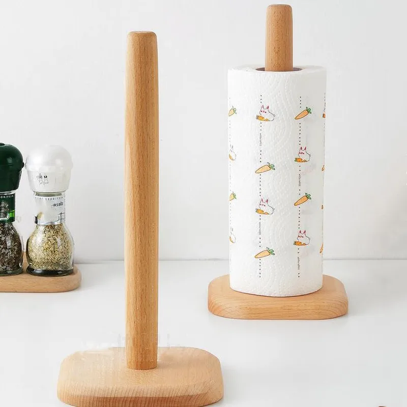 

Wooden Paper Roll Towel Holder Kitchen Table Tissue Roll Beech Stand napkins Vertical Bathroom Shelves Shelf Dispenser
