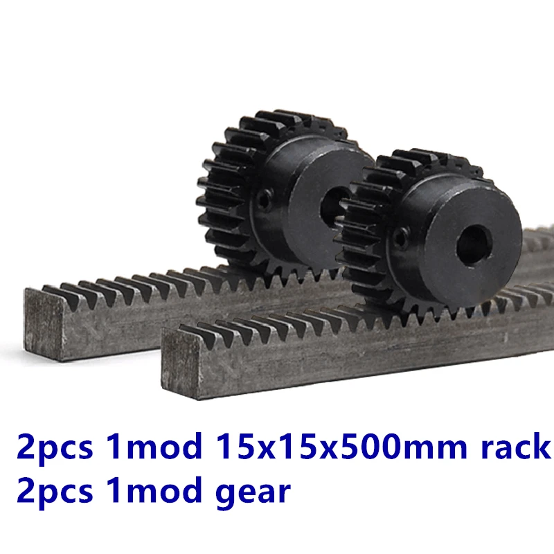 

2pcs/lot 1Mod 1 Modulus High Precision Gear Rack steel 15*15*500mm + 2pcs 1M 17teeth 15teeth pinion 45 steel gear metal gear