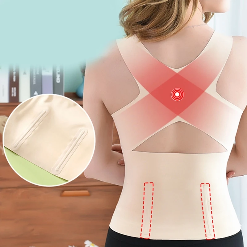 Women Seanless Front Buckle Bra Wireless Push Up Posture Corrector Tank Top Girdle Body Shaper Cross Back Vest Corset
