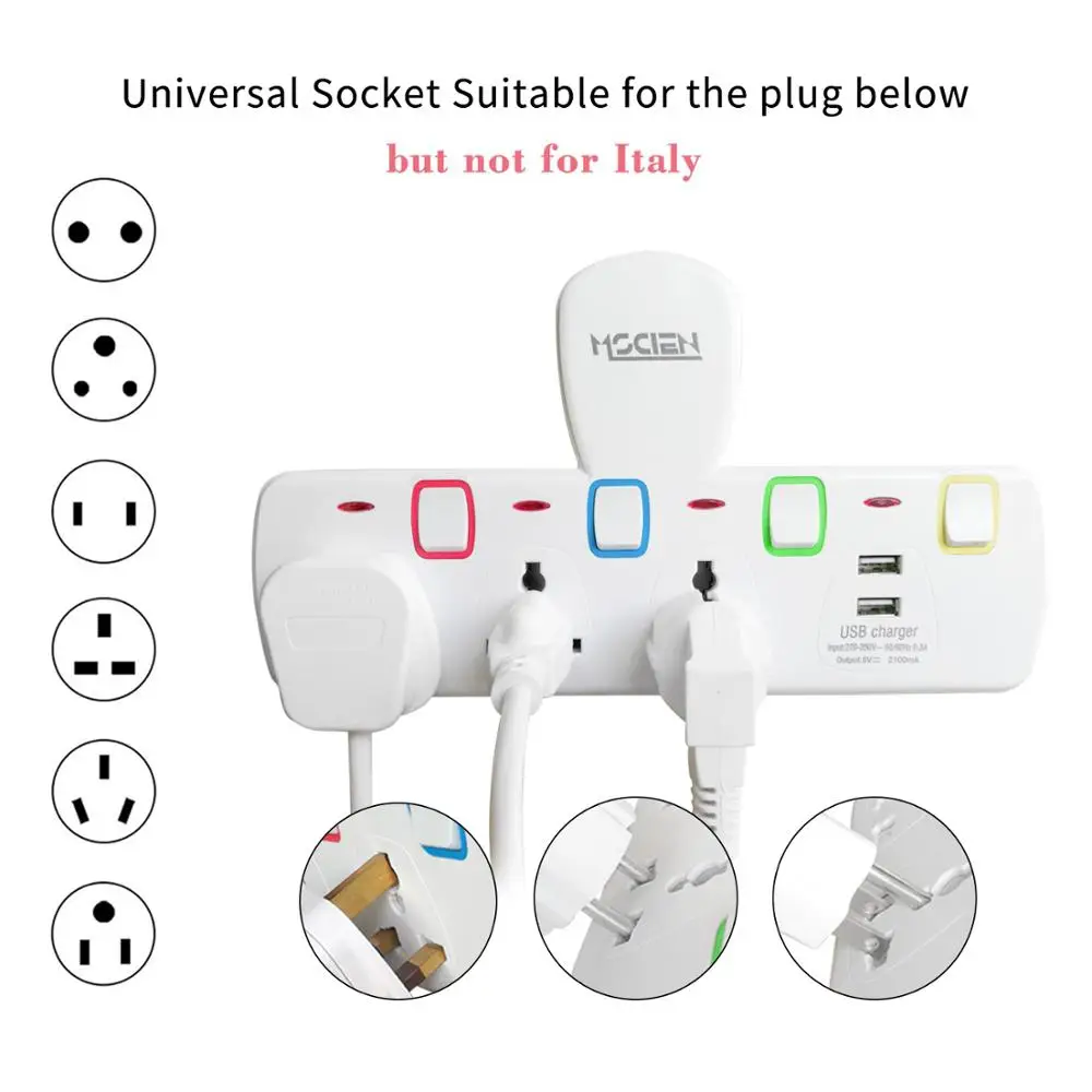 Mscien 3 Way Разъем расширения с 2 портами (стандарт Multiplug зарядное гнездо